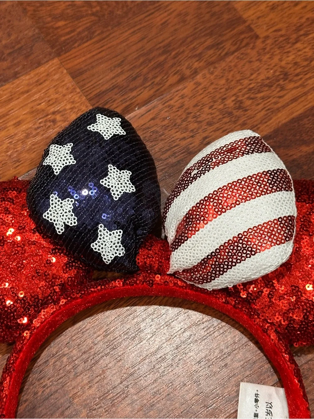 Disney Original Sequin Red Minnie Ears Headband with Patriotic Bow
